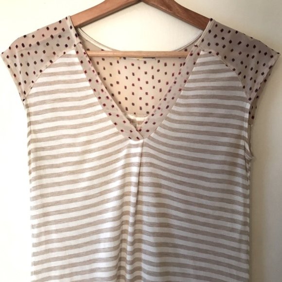 Anthro Little Yellow Button Daystripe Tee, Size XS - Picture 6 of 13